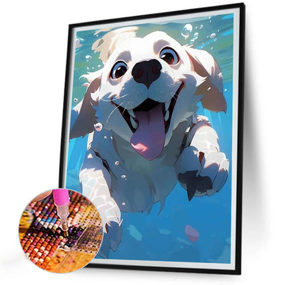 Puppy Swimming Underwater - Full Round Drill Diamond Painting 30*40CM