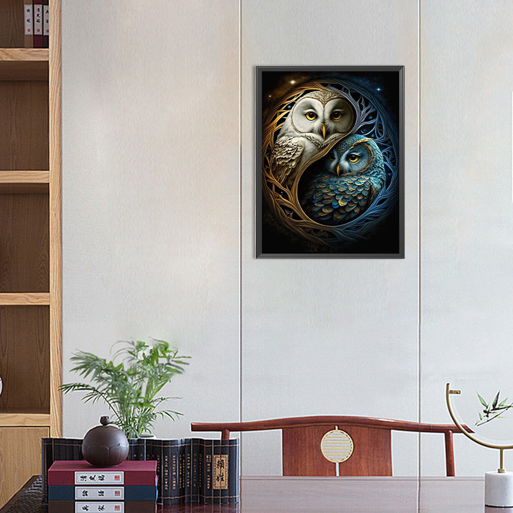Star Moon Owl - Full Round Drill Diamond Painting 30*40CM