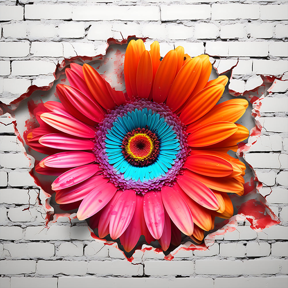 Flowers Growing In The Cracks Of The Wall - Full Round Drill Diamond Painting 30*30CM