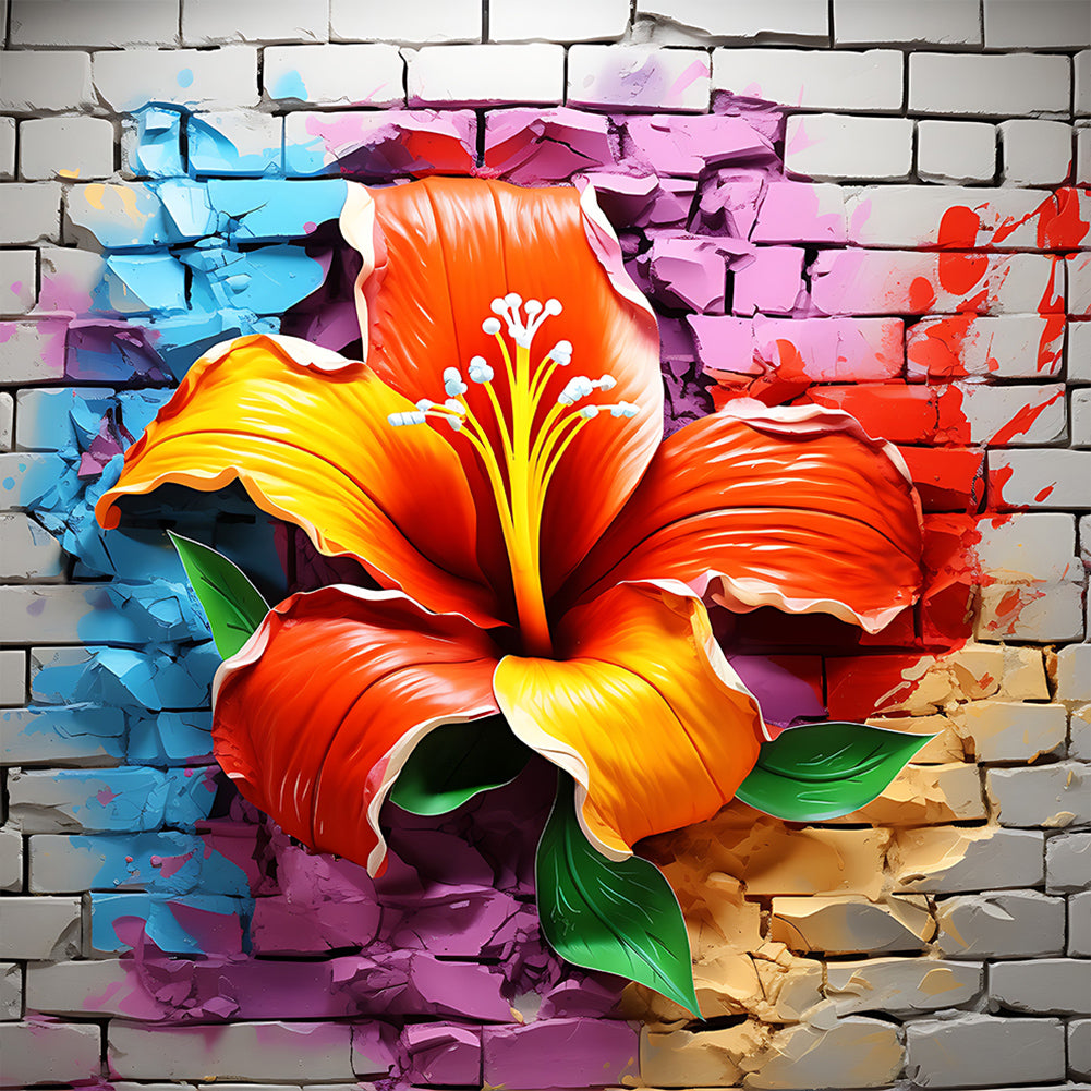 Flowers Growing In The Cracks Of The Wall - Full Round Drill Diamond Painting 30*30CM