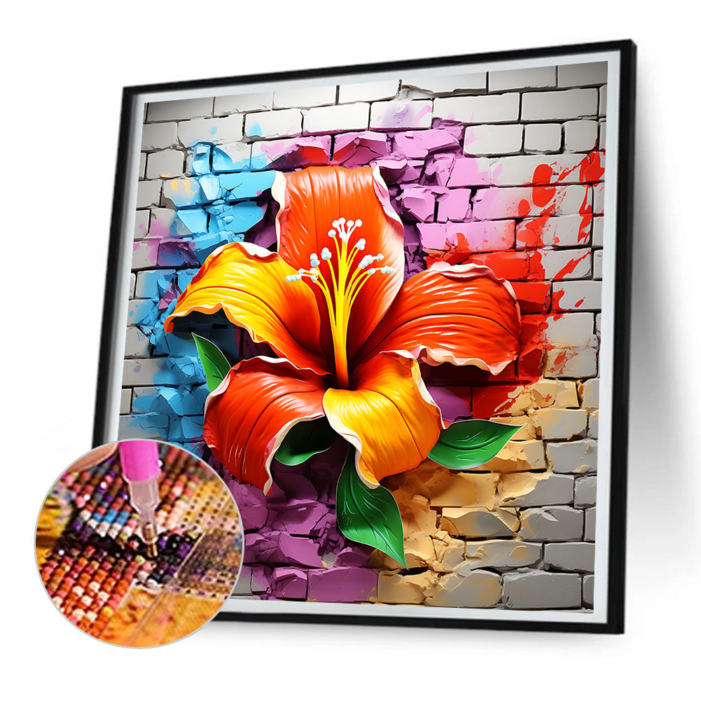 Flowers Growing In The Cracks Of The Wall - Full Round Drill Diamond Painting 30*30CM