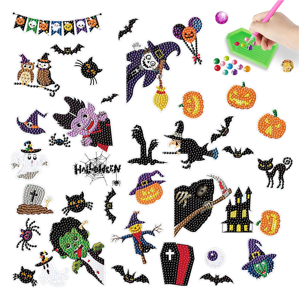 4Pcs Dot Drill Sticker Art Craft Rhinestone Halloween Sticker for Kid Adult Gift