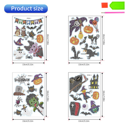4Pcs Dot Drill Sticker Art Craft Rhinestone Halloween Sticker for Kid Adult Gift