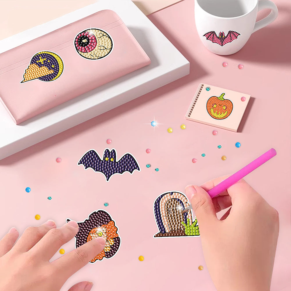 4Pcs Dot Drill Sticker Art Craft Rhinestone Halloween Sticker for Kid Adult Gift