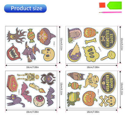 4Pcs Dot Drill Sticker Art Craft Rhinestone Halloween Sticker for Kid Adult Gift