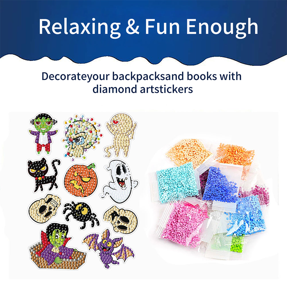 4Pcs Dot Drill Sticker Art Craft Rhinestone Halloween Sticker for Kid Adult Gift