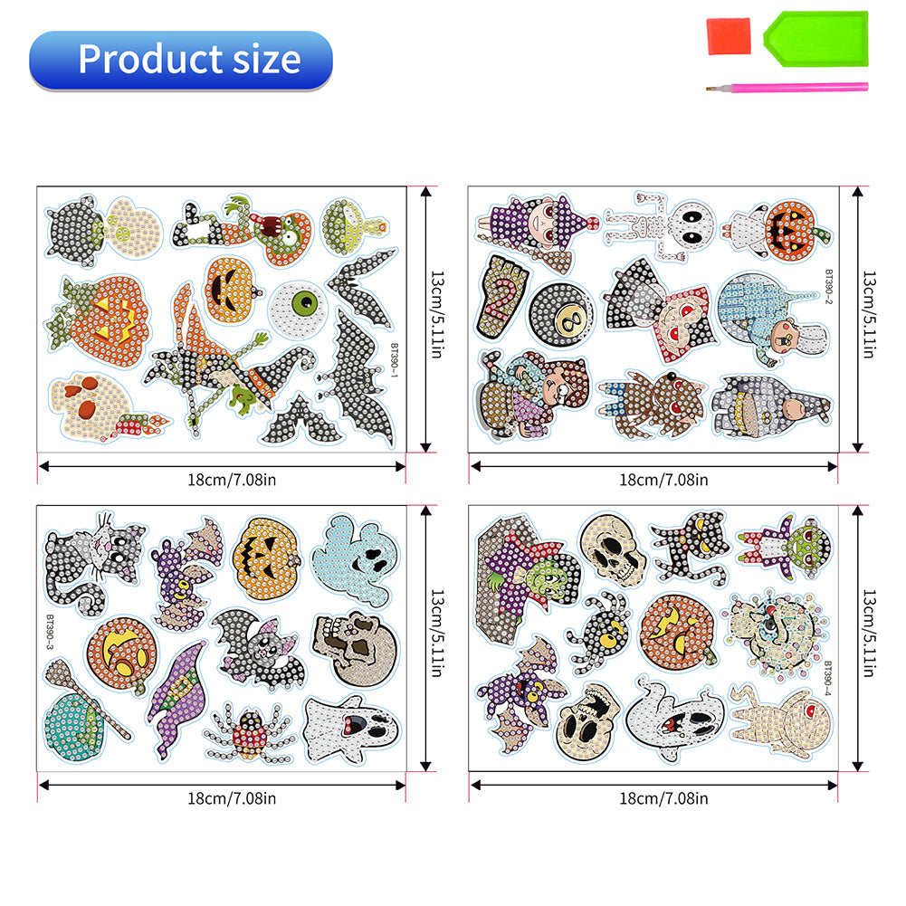 4Pcs Dot Drill Sticker Art Craft Rhinestone Halloween Sticker for Kid Adult Gift