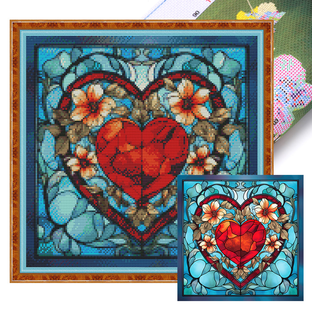 Glass Painting-Love Flowers - 11CT Stamped Cross Stitch 40*40CM