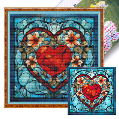 Glass Painting-Love Flowers - 11CT Stamped Cross Stitch 40*40CM