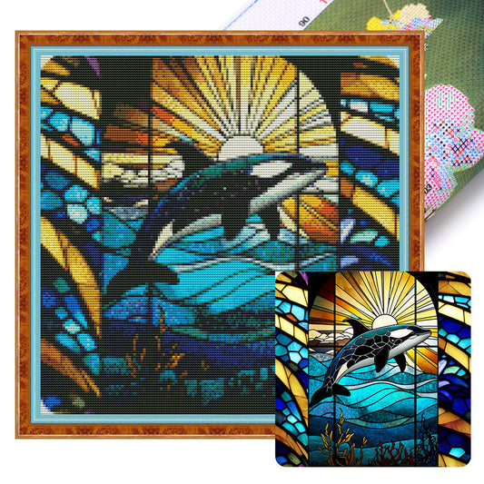 Glass Painting-Whale - 11CT Stamped Cross Stitch 40*40CM