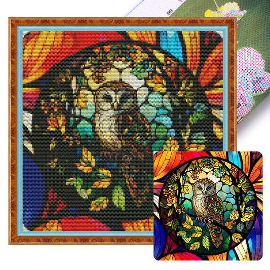 Glass Painting-Owl - 11CT Stamped Cross Stitch 40*40CM