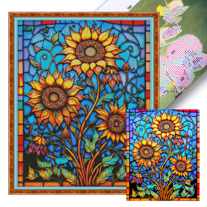 Glass Painting - Sunflower - 14CT Stamped Cross Stitch 40*50CM