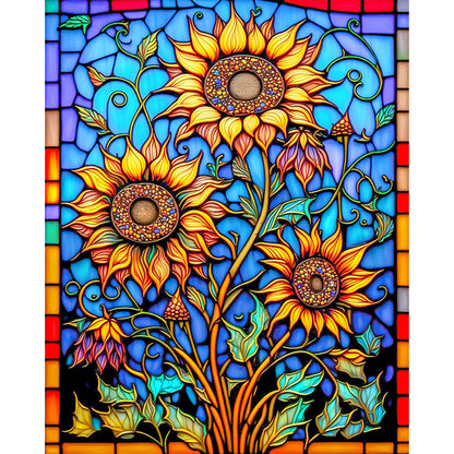 Glass Painting - Sunflower - 14CT Stamped Cross Stitch 40*50CM