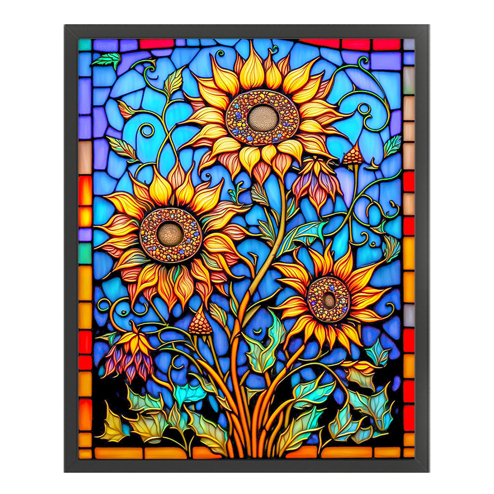 Glass Painting - Sunflower - 14CT Stamped Cross Stitch 40*50CM