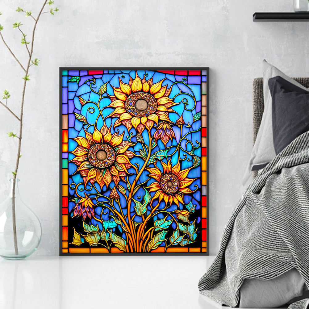 Glass Painting - Sunflower - 14CT Stamped Cross Stitch 40*50CM