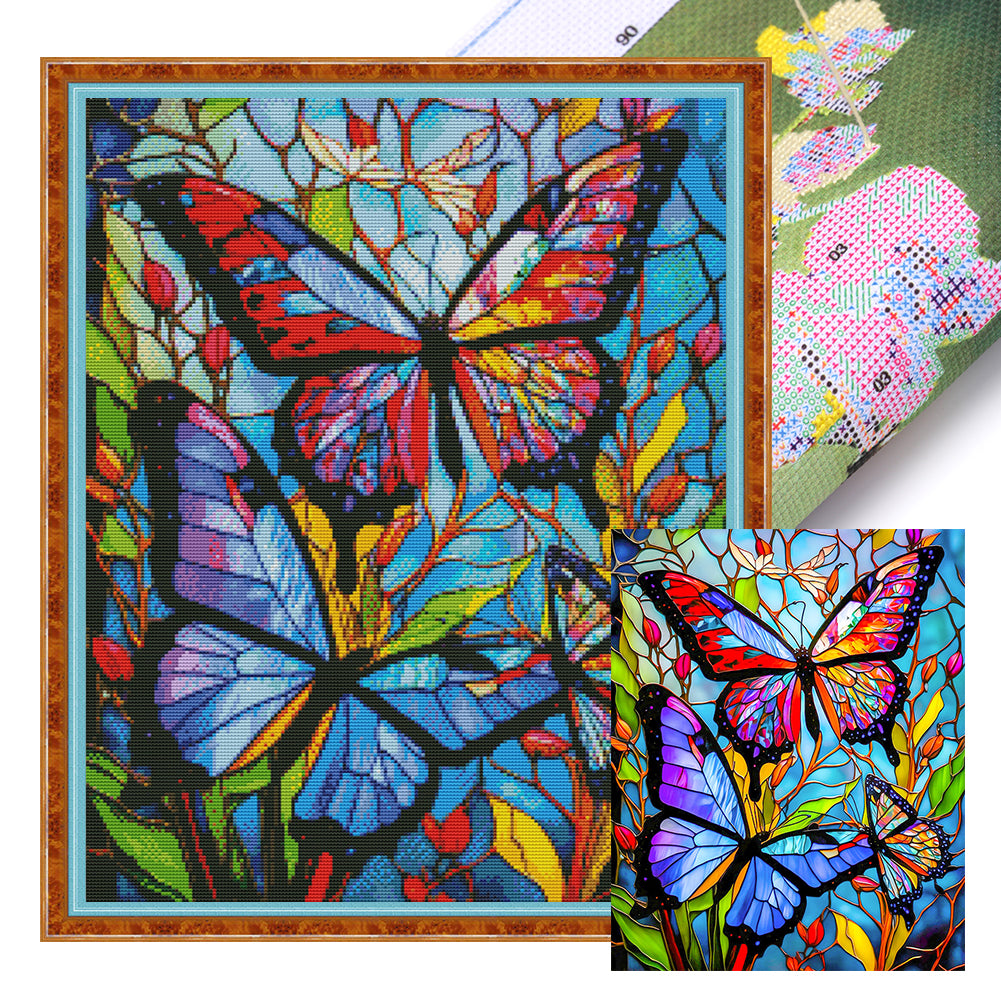 Glass Painting-Butterfly - 14CT Stamped Cross Stitch 40*50CM