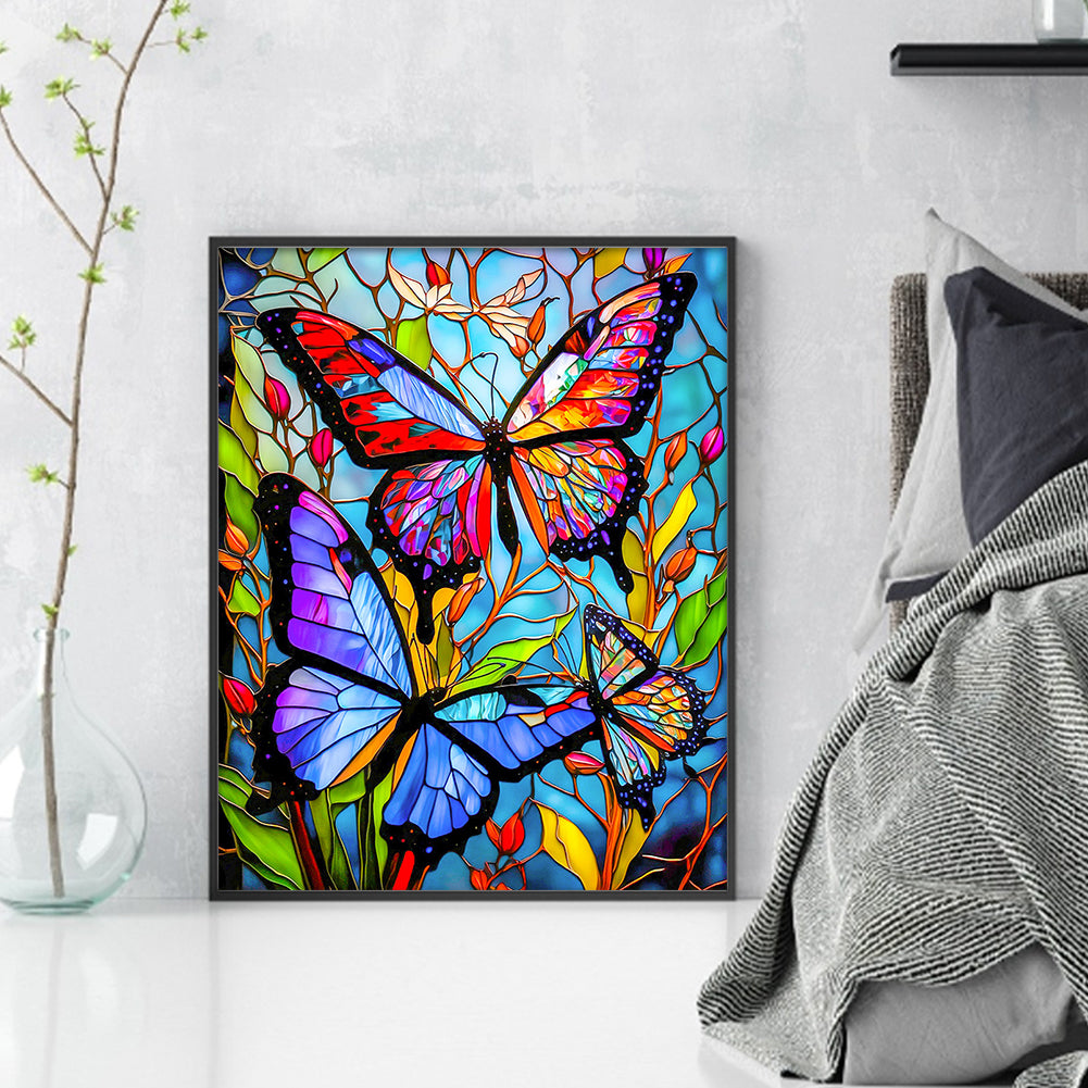 Glass Painting-Butterfly - 14CT Stamped Cross Stitch 40*50CM