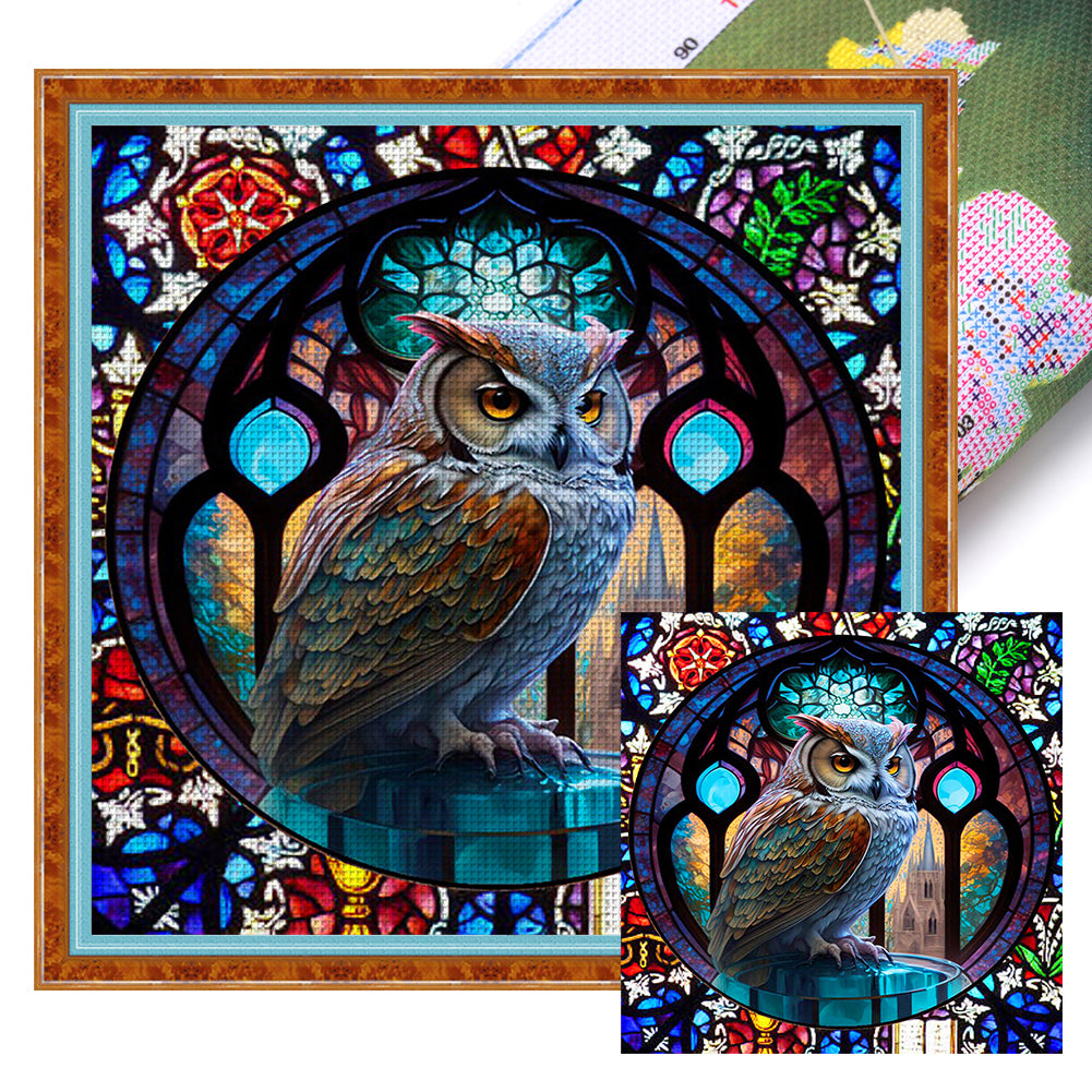 Glass Painting-Owl - 11CT Stamped Cross Stitch 40*40CM