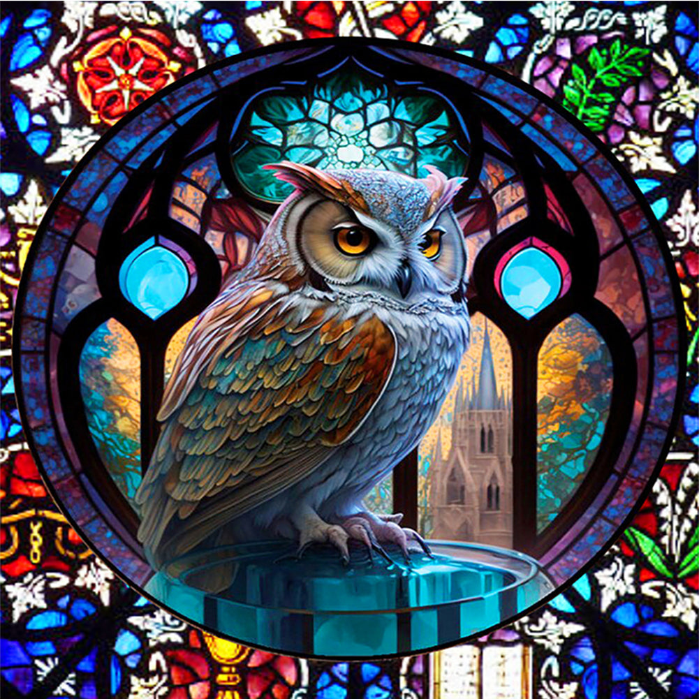 Glass Painting-Owl - 11CT Stamped Cross Stitch 40*40CM