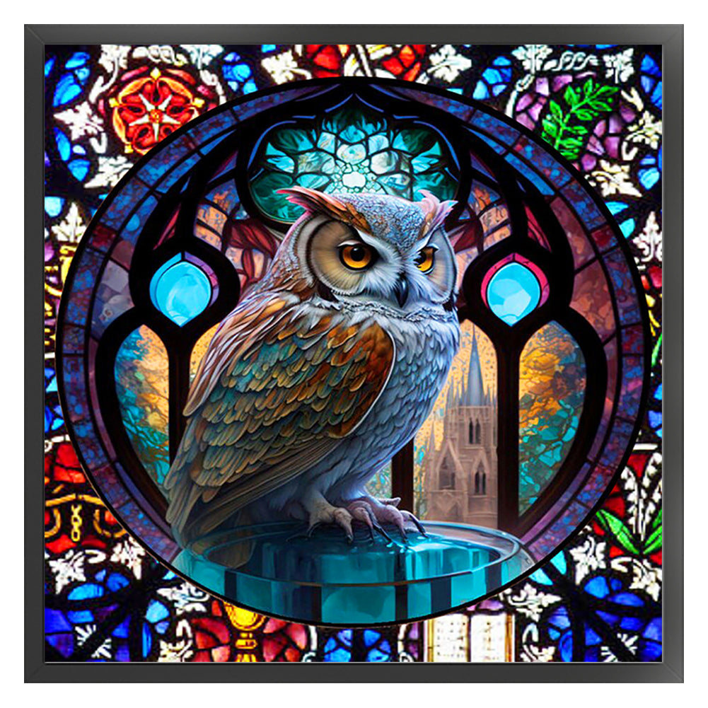 Glass Painting-Owl - 11CT Stamped Cross Stitch 40*40CM