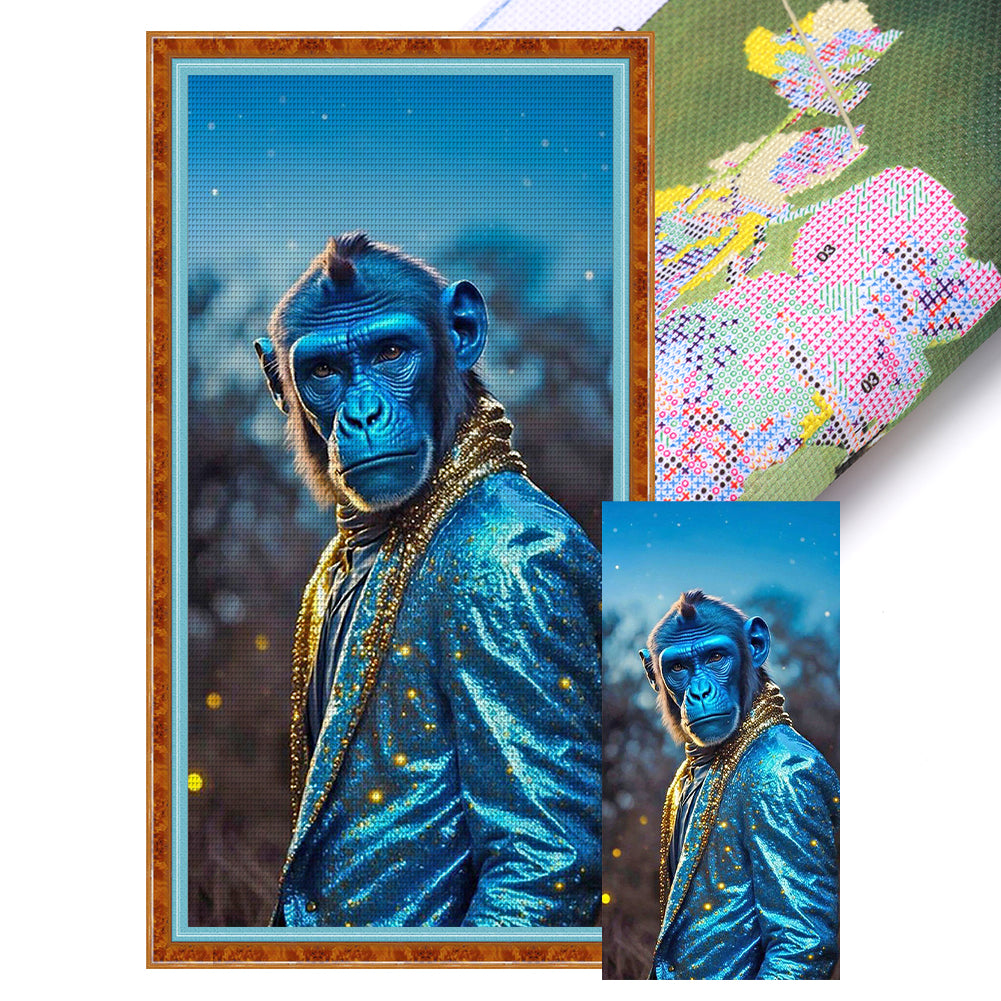 Blue Monkey - 11CT Stamped Cross Stitch 40*80CM