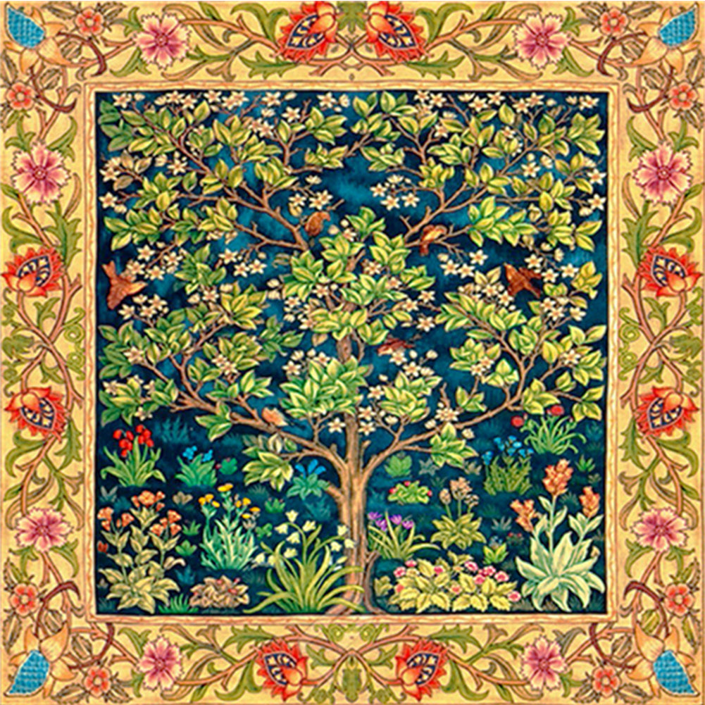 Trees And Flowers - 11CT Stamped Cross Stitch 50*50CM