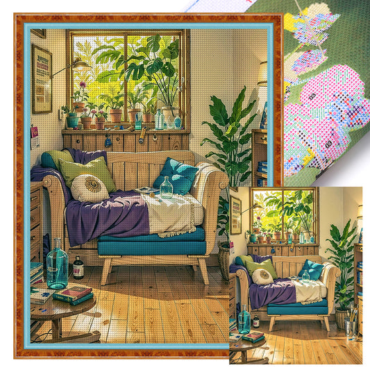 Living Room Corner Sofa - 11CT Stamped Cross Stitch 50*65CM