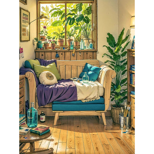 Living Room Corner Sofa - 11CT Stamped Cross Stitch 50*65CM