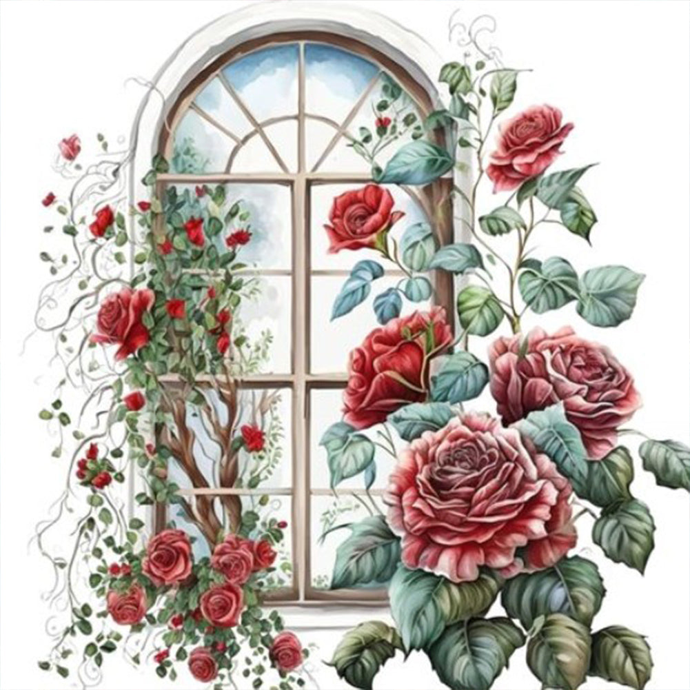 Flower Window - Full Round Drill Diamond Painting 30*30CM