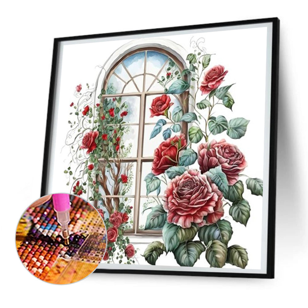 Flower Window - Full Round Drill Diamond Painting 30*30CM