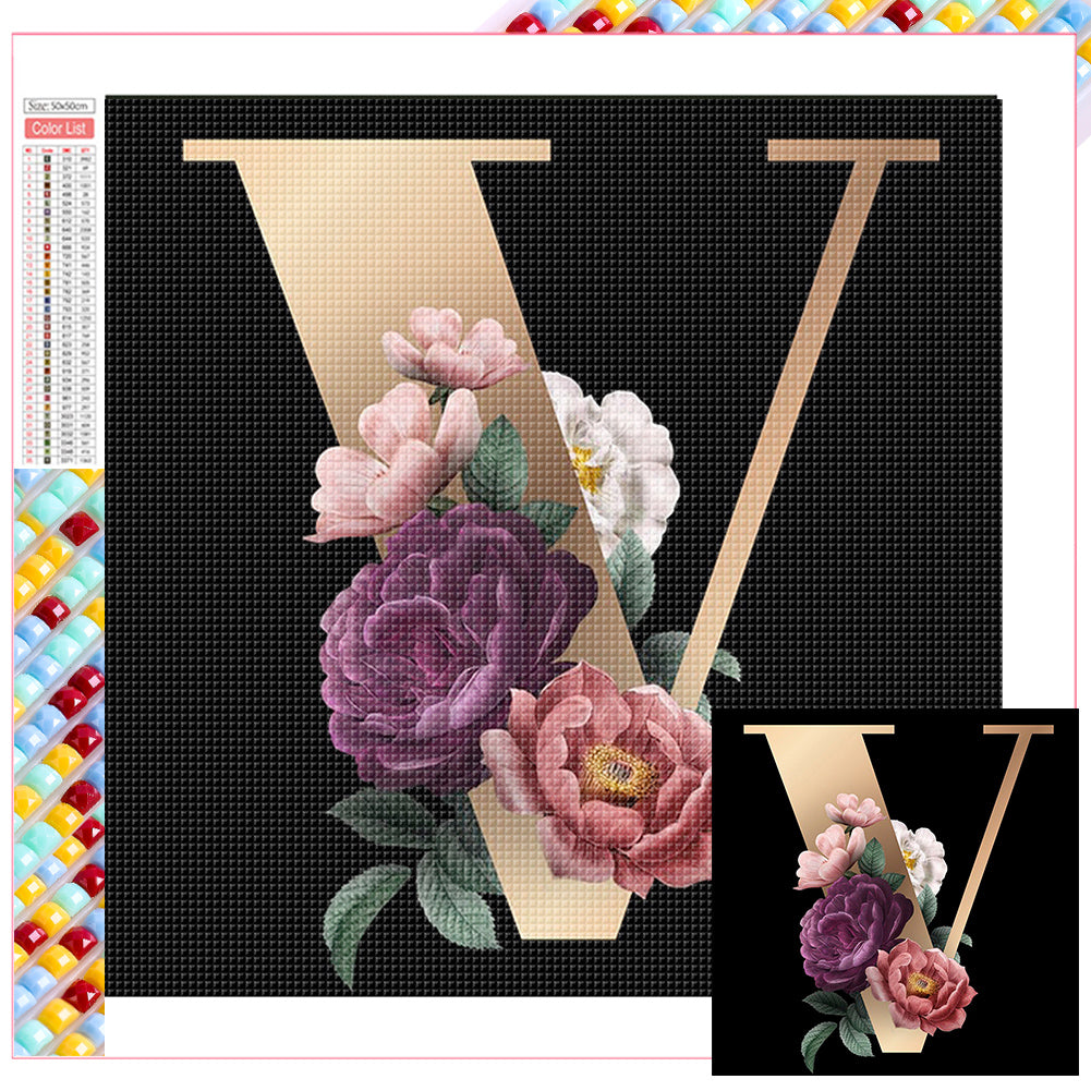 Letter V - Full Square Drill Diamond Painting 50*50CM