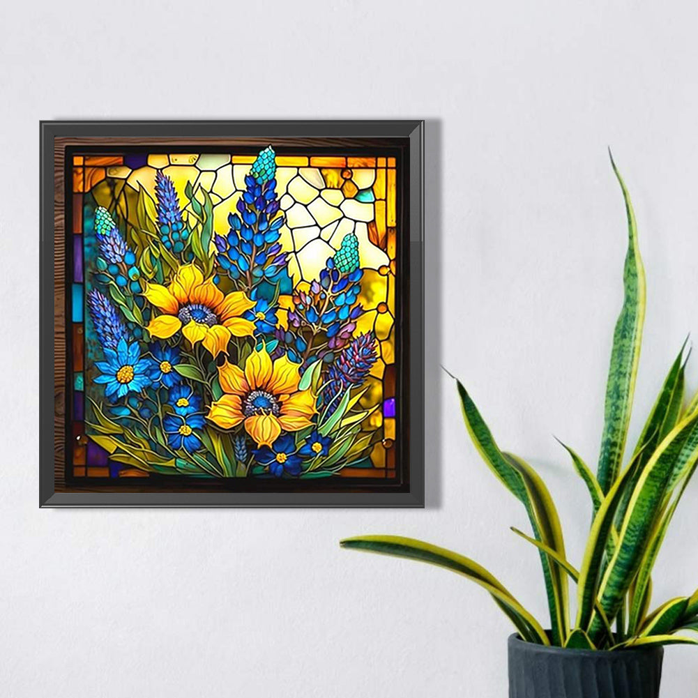 Sunflower Glass Painting - AB Round Drill Diamond Painting 40*40CM