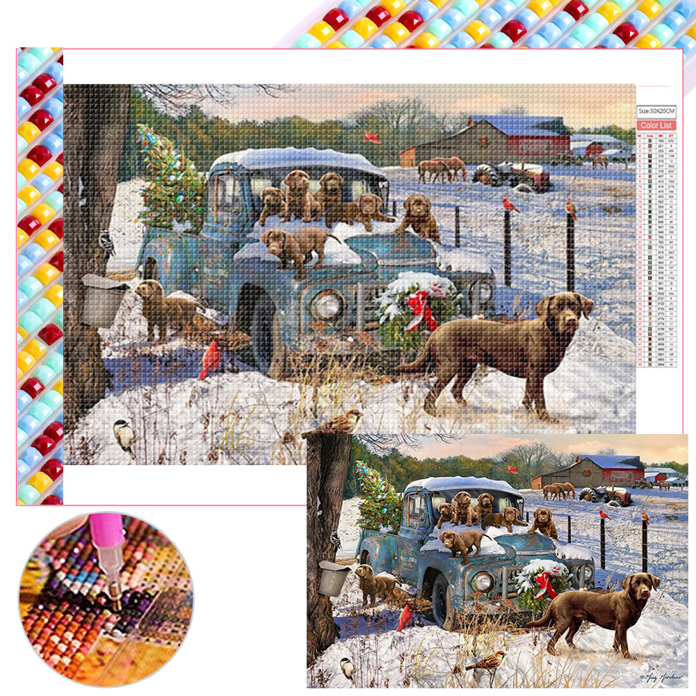 Truck With Dog - Full Square Drill Diamond Painting 30*20CM