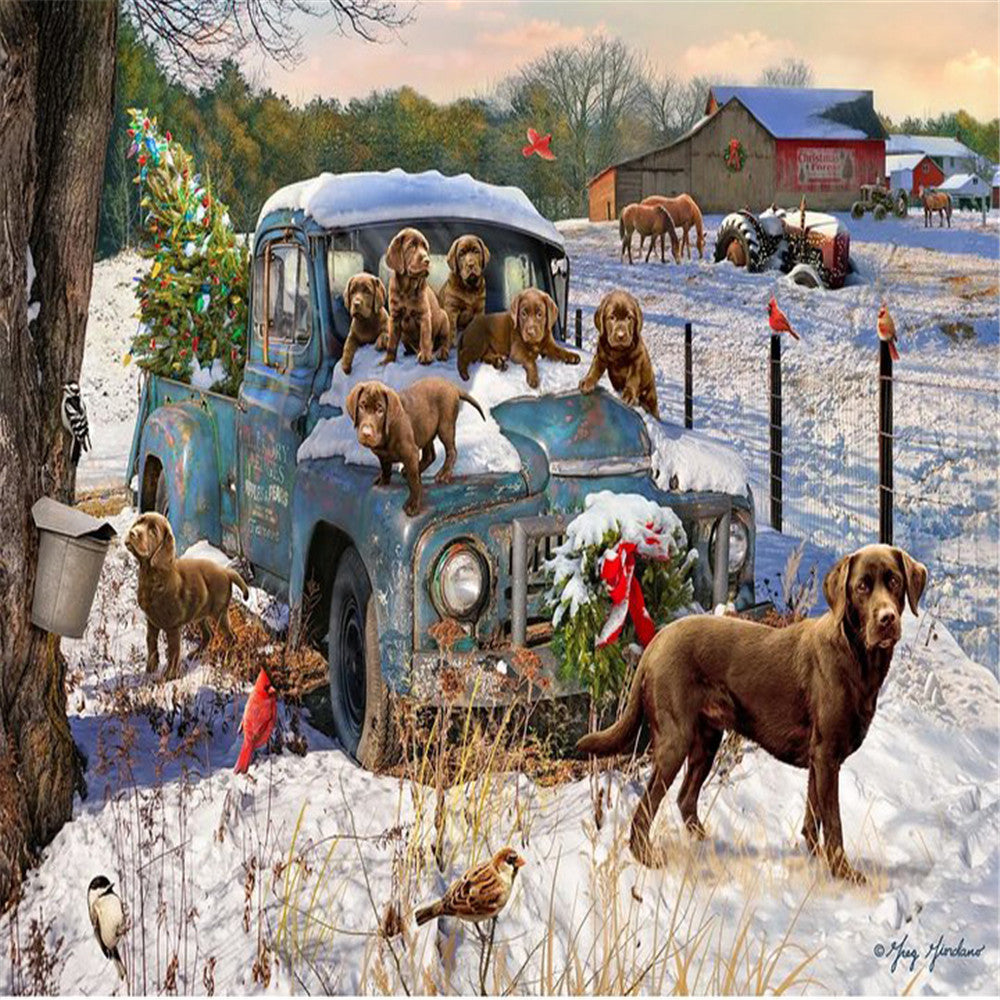 Truck With Dog - Full Square Drill Diamond Painting 30*20CM