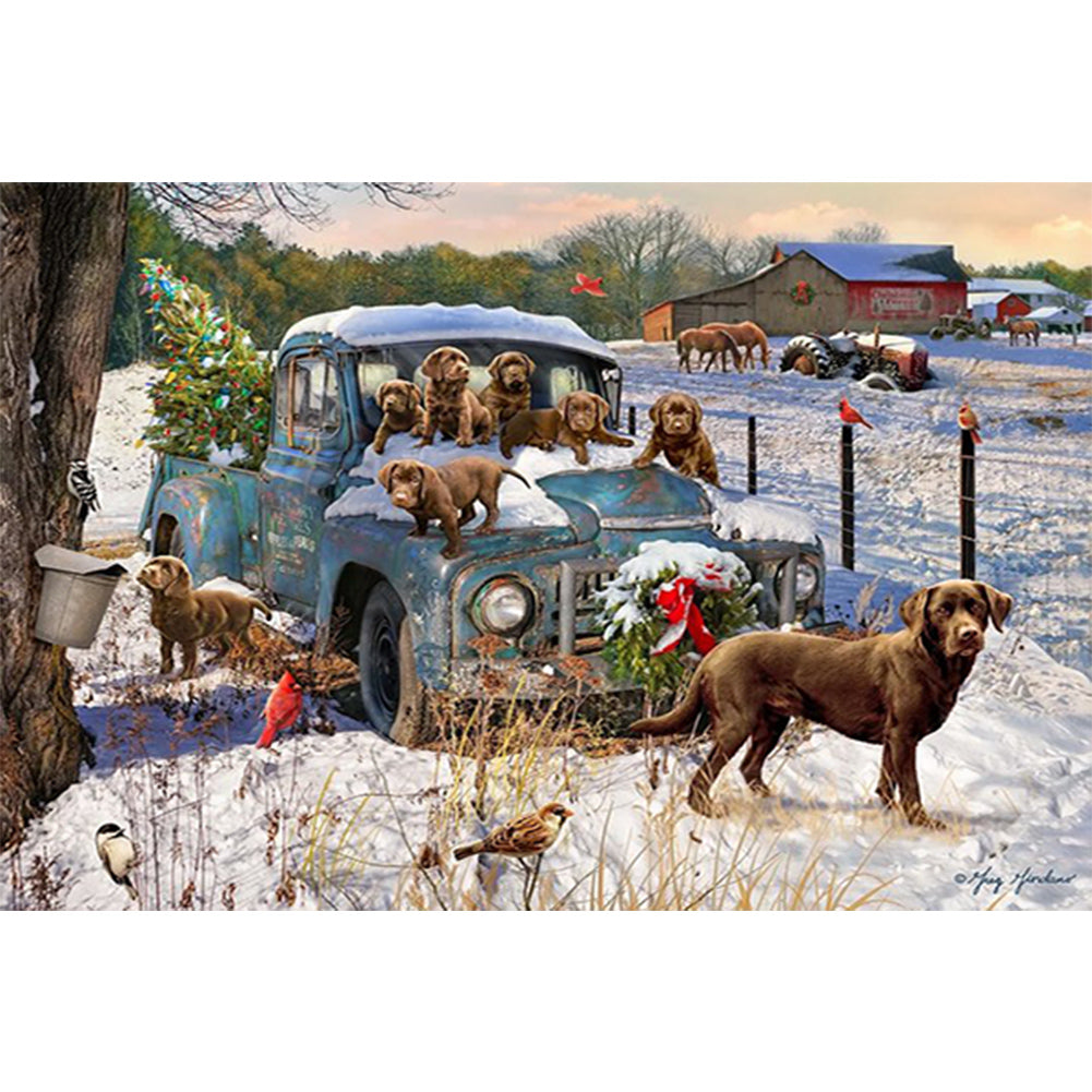 Truck With Dog - Full Square Drill Diamond Painting 30*20CM