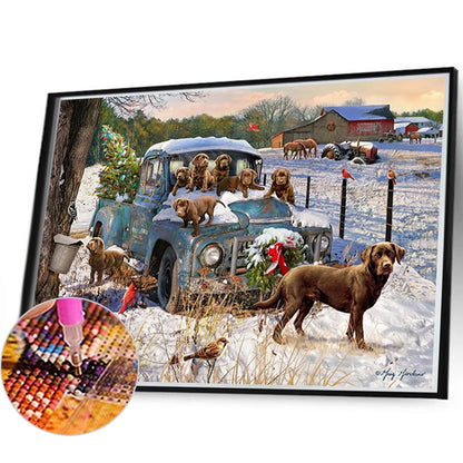 Truck With Dog - Full Square Drill Diamond Painting 30*20CM