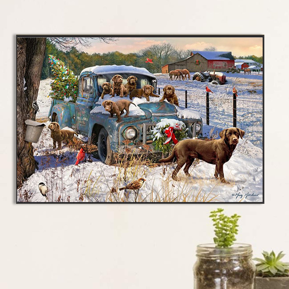 Truck With Dog - Full Square Drill Diamond Painting 30*20CM