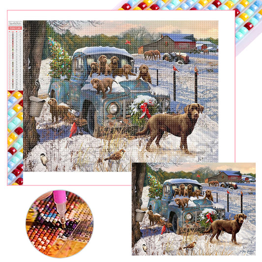 Truck With Dog - Full Square Drill Diamond Painting 40*30CM