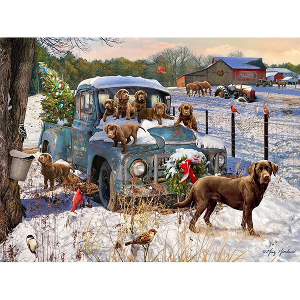 Truck With Dog - Full Square Drill Diamond Painting 40*30CM