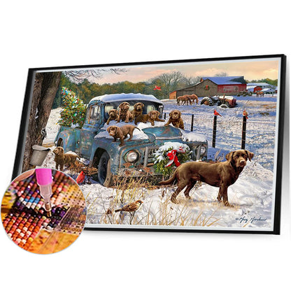 Truck With Dog - Full Square Drill Diamond Painting 40*30CM