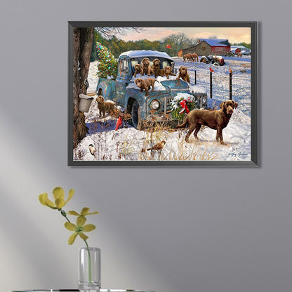 Truck With Dog - Full Square Drill Diamond Painting 40*30CM