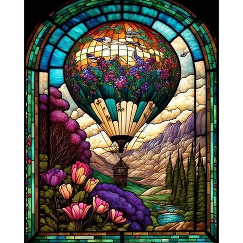 Hot Air Balloon Glass Painting - AB Round Drill Diamond Painting 40*50CM