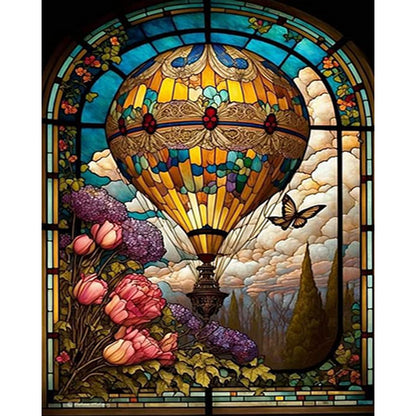 Hot Air Balloon Glass Painting - AB Round Drill Diamond Painting 40*50CM