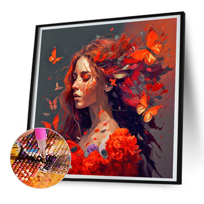 Abstract Art Girl - Full Round Drill Diamond Painting 30*30CM