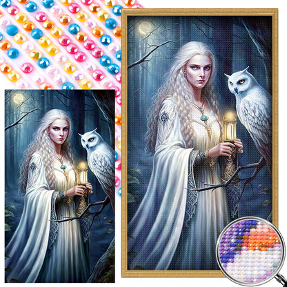 Woman With Owl - AB Round Drill Diamond Painting 40*70CM