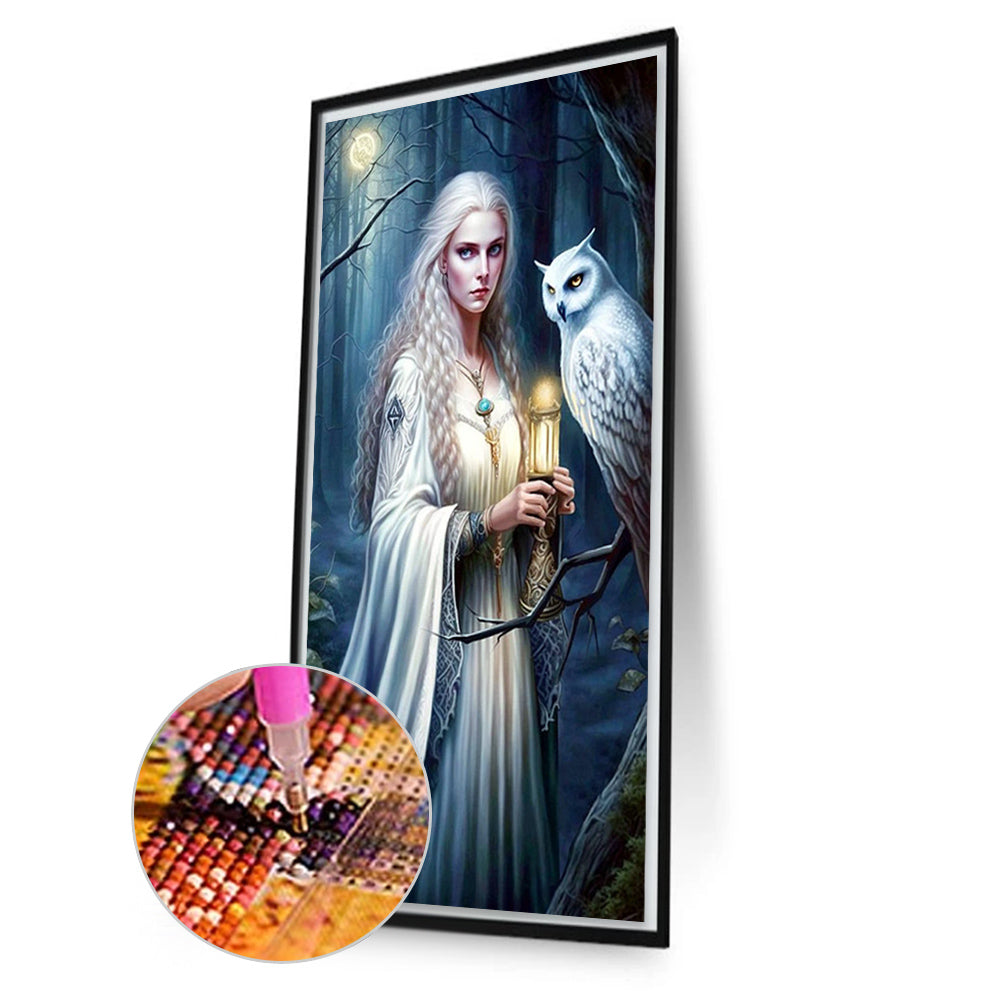 Woman With Owl - AB Round Drill Diamond Painting 40*70CM