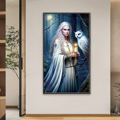 Woman With Owl - AB Round Drill Diamond Painting 40*70CM