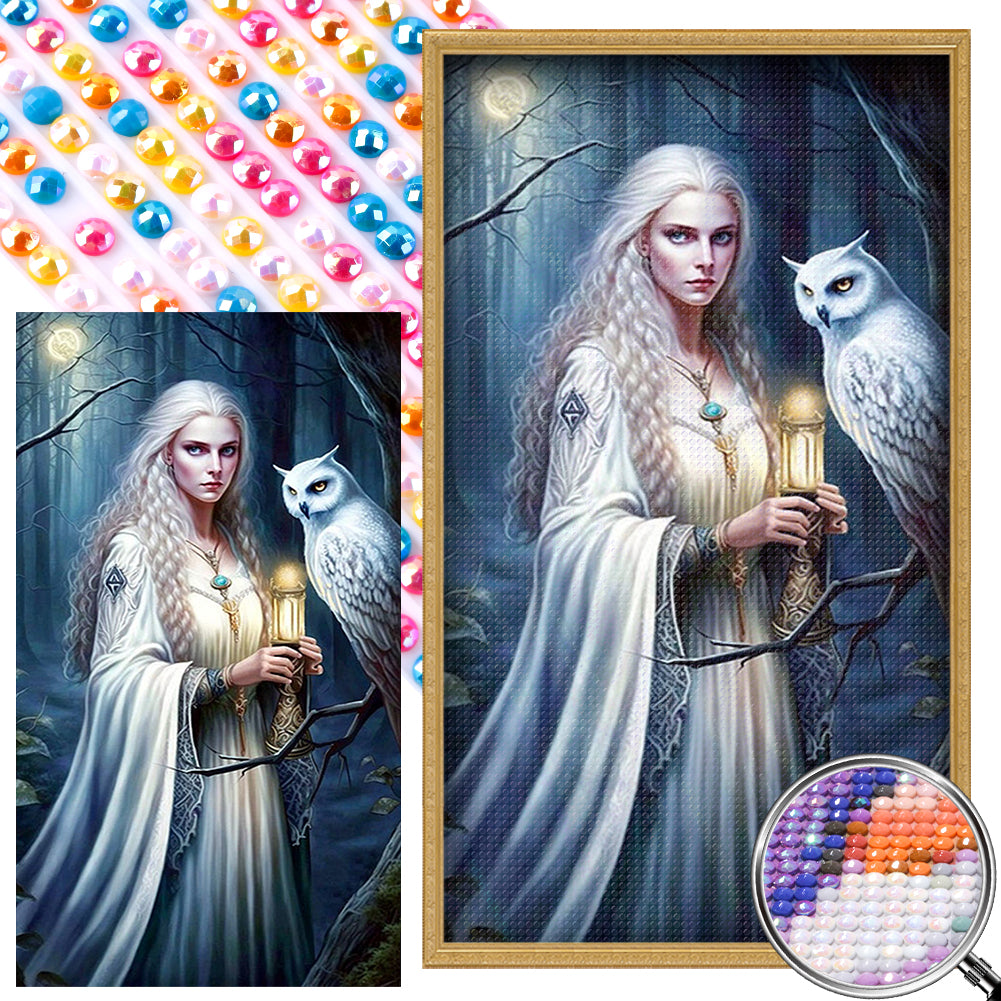 Woman With Owl - AB Round Drill Diamond Painting 40*70CM