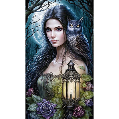 Woman With Owl - AB Round Drill Diamond Painting 40*70CM