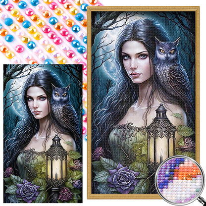 Woman With Owl - AB Round Drill Diamond Painting 40*70CM